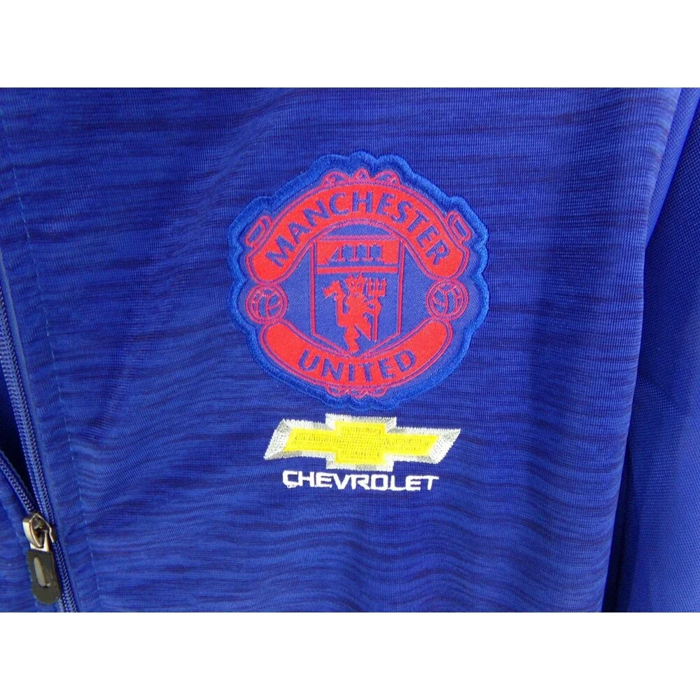 Manchester United Chevrolet Jacket Mens L 16 Adidas Blue Zip Up Soccer Football - Picture 2 of 4